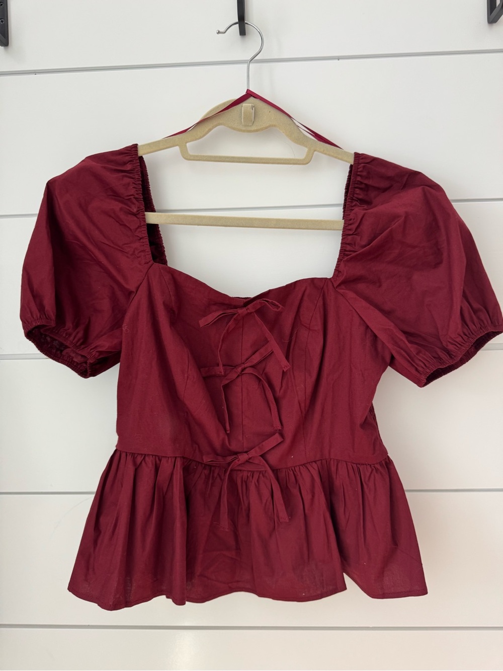Francesca's Collections Burgundy Square Neck Peplum Blouse